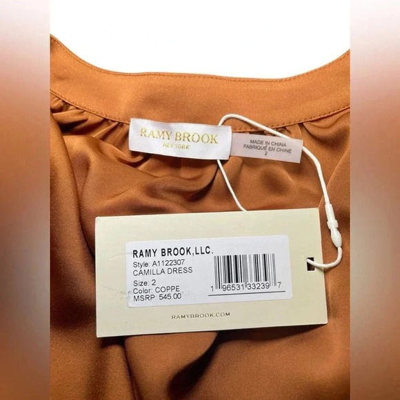 Ramy Brook Camilla Copper Satin Cowl Neck Mini Dress Size 2 NWT - Picture 9 of 9